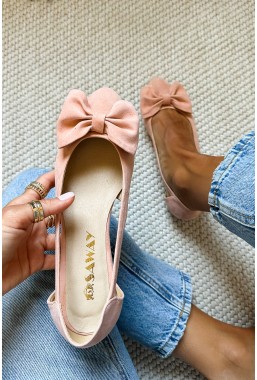 Zamszowe baleriny z wycięciami Bow Chic mango