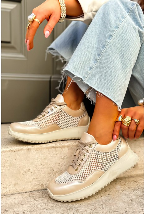 Beżowe siateczkowe sneakersy Mayana