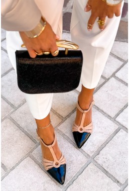 Beżowe czółenka z czarnym noskiem Olimpia