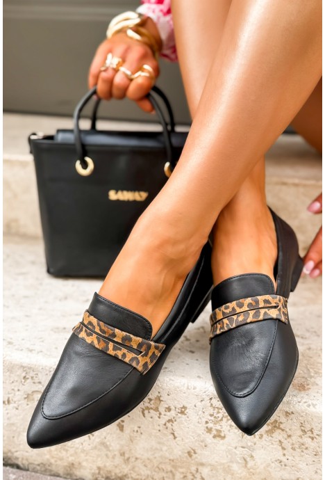 Czarne loafersy Ysolde z panterkowym akcentem
