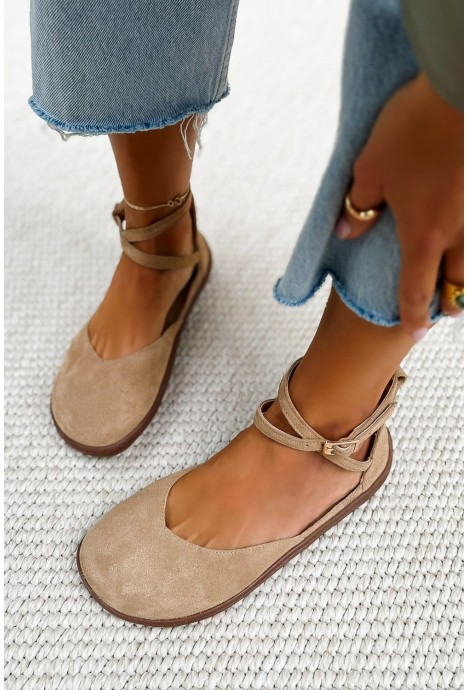 Beżowe zamszowe baleriny barefoot Suzane