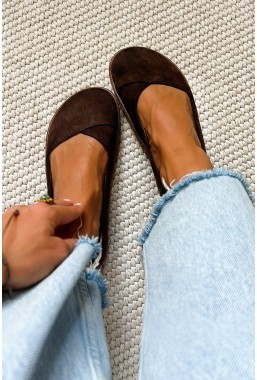Komfortowe brązowe baleriny barefoot Elya