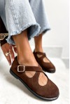 Czekoladowe zamszowe baleriny barefoot Floravia
