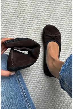 Brązowe zamszowe baleriny barefoot Elvira