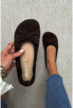 Brązowe zamszowe baleriny barefoot Elvira