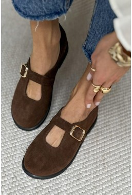 Brązowe zamszowe baleriny barefoot Elyanna