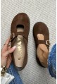 Brązowe zamszowe baleriny barefoot Elyanna
