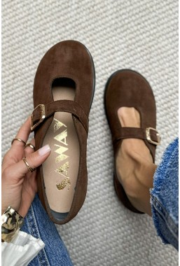 Brązowe zamszowe baleriny barefoot Elyanna