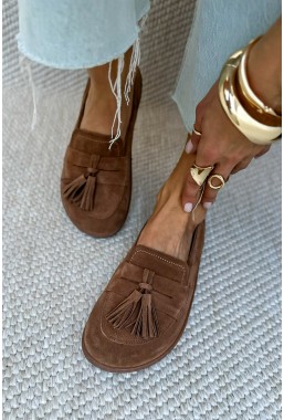 Zamszowe mokasyny barefoot Ennisa tabaco