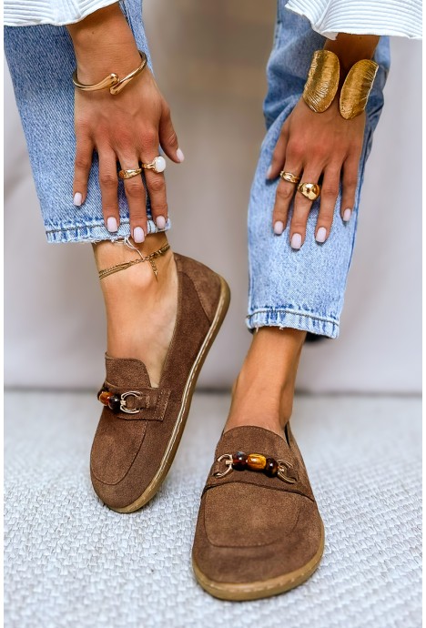 Brązowe zamszowe mokasyny barefoot Helena