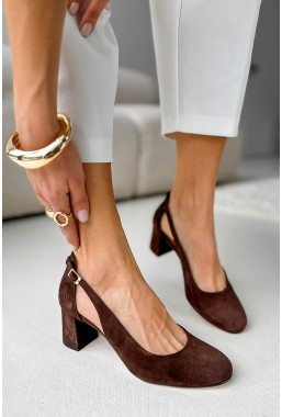 Czekoladowe zamszowe czółenka Lenora