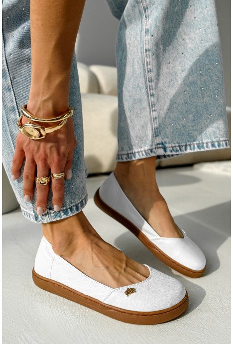 Białe skórzane baleriny barefoot Miravelle