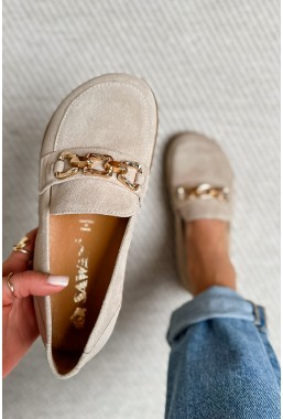 Jasnobeżowe zamszowe mokasyny barefoot Carella
