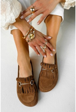 Zamszowe brązowe mokasyny barefoot Erna