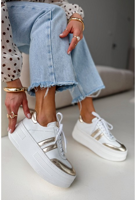 Biało-złote sneakersy na platformie Belivra