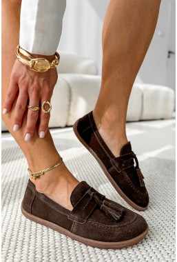 Brązowe zamszowe mokasyny barefoot Loria