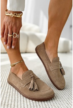 Beżowe zamszowe mokasyny barefoot Loria