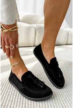 Czarne zamszowe mokasyny barefoot Loria