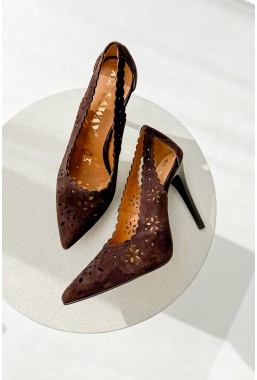 Brązowe zamszowe szpilki Melivra