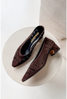 Brązowe ażurowe czółenka Jovena