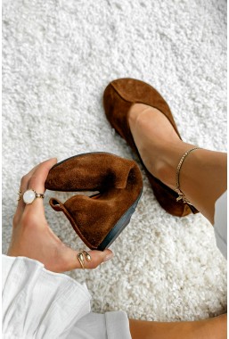 Brązowe zamszowe baleriny barefoot Orlysa
