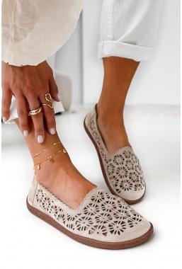 Ażurowe baleriny barefoot Fierra beżowy zamsz