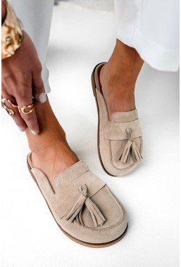 Beżowe zamszowe klapki barefoot Clare