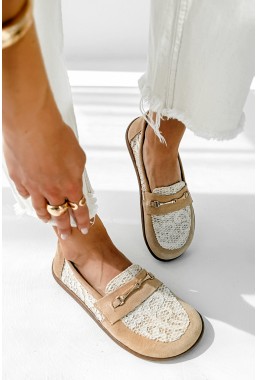 Beżowe koronkowe mokasyny barefoot Erice zamsz