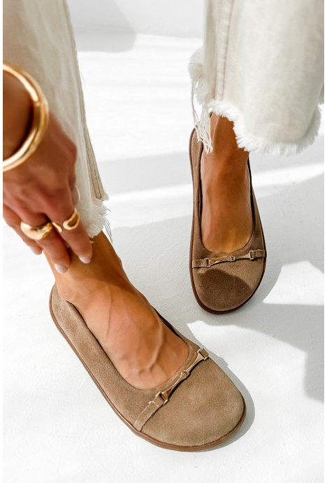 Brązowe zamszowe baleriny barefoot Fipre
