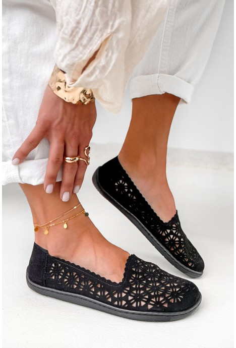 Czarne zamszowe baleriny barefoot Fierra
