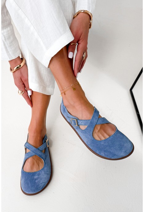 Niebieskie zamszowe baleriny barefoot Noleva
