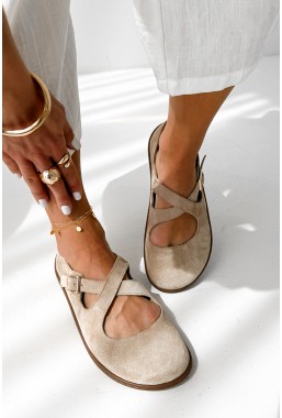 Beżowe zamszowe baleriny barefoot Noleva
