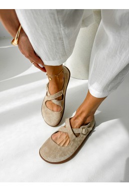 Beżowe zamszowe baleriny barefoot Noleva