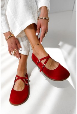 Czerwone zamszowe baleriny barefoot Everis