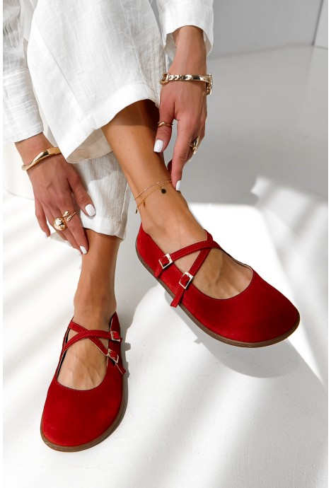 Czerwone zamszowe baleriny barefoot Everis