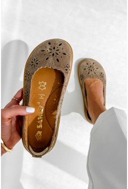 Ciemno-beżowe ażurowe baleriny barefoot Zaretta