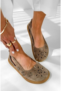 Ciemno-beżowe ażurowe baleriny barefoot Zaretta