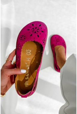 Zamszowe ażurowe baleriny barefoot Zaretta fuksja