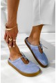 Pudrowe zamszowe klapki  barefoot Vionia błękit