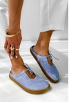 Pudrowe zamszowe klapki  barefoot Vionia błękit