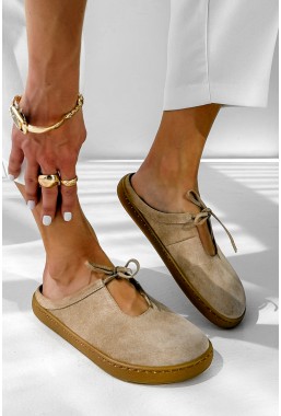 Beżowe zamszowe klapki barefoot Vionia