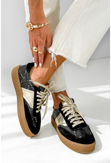 Czarne trampki Melvie z wężowym akcentem