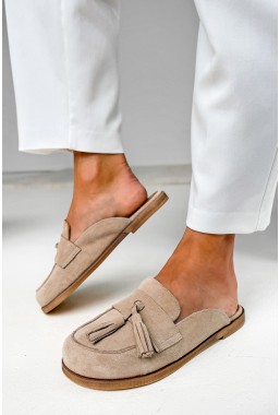 Beżowe zamszowe klapki barefoot Clare