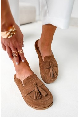Zamszowe klapki barefoot Clare tabaco