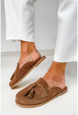 Zamszowe klapki barefoot Clare tabaco
