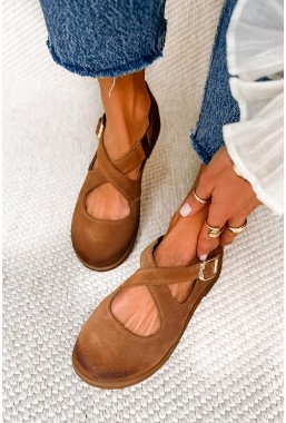 Zamszowe baleriny barefoot Floravia camel