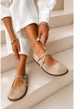 Beżowe zamszowe baleriny barefoot Everis