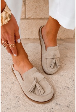 Beżowe zamszowe klapki barefoot Clare