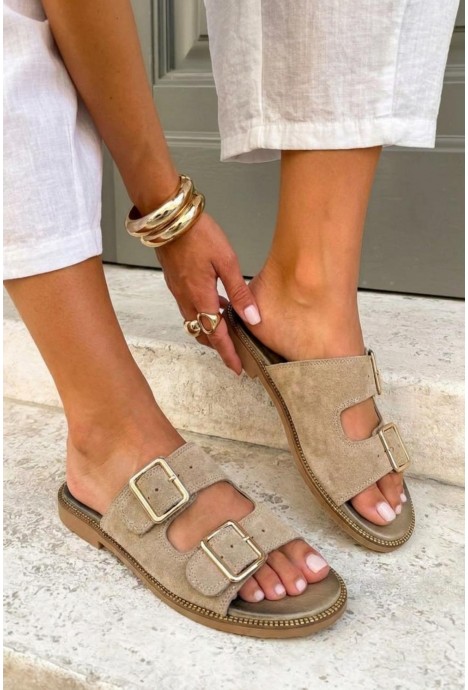 Beżowe zamszowe klapki Leisel