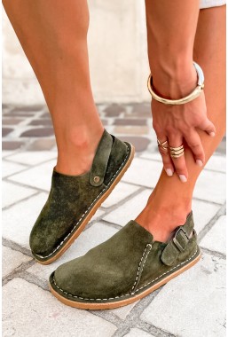Zamszowe klapki Celestia khaki